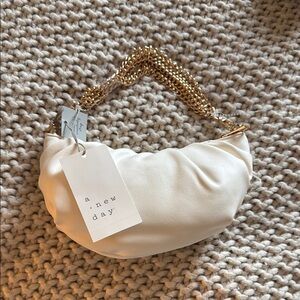 A New Day Cream and Gold Shoulder Bag with Elegant Chain